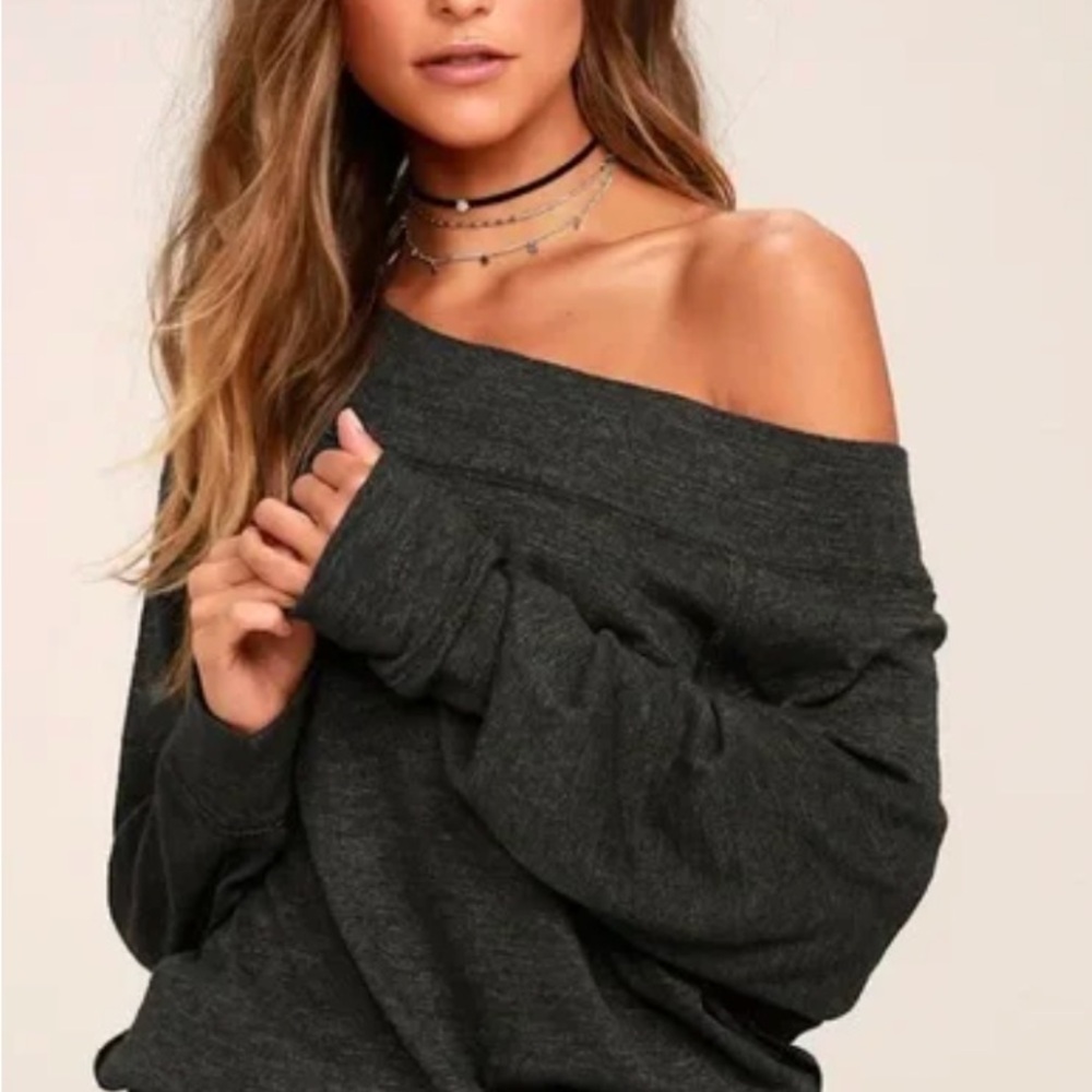 We The Free Dark Gray Off-Shoulder Sweater